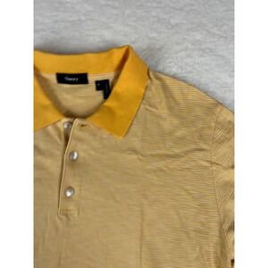 Theory Men's Yellow Stripe Short Sleeve Polo Shirt XL Made in‎ Peru